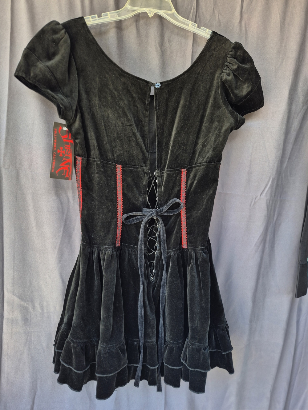 Vintage Shrine of Hollywood Black Velvet Gothic Mini Dress